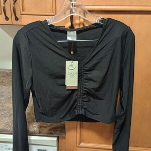 Calia Black Ruched Crop Top NWT